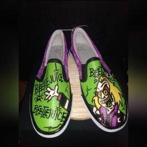 Beetlejuice Graphic Slip-On Shoes - Green and Purple